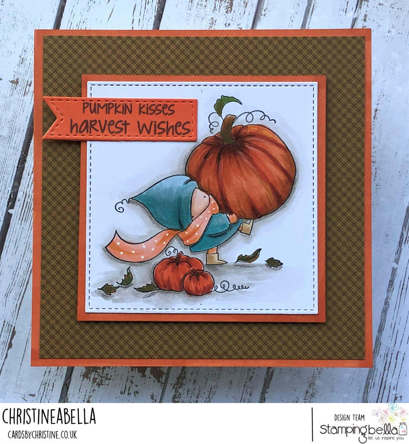 www.stampingbella.com: rubber stamp used  BUNDLE GIRL AT THE PUMPKIN PATCH card by Christine Levison