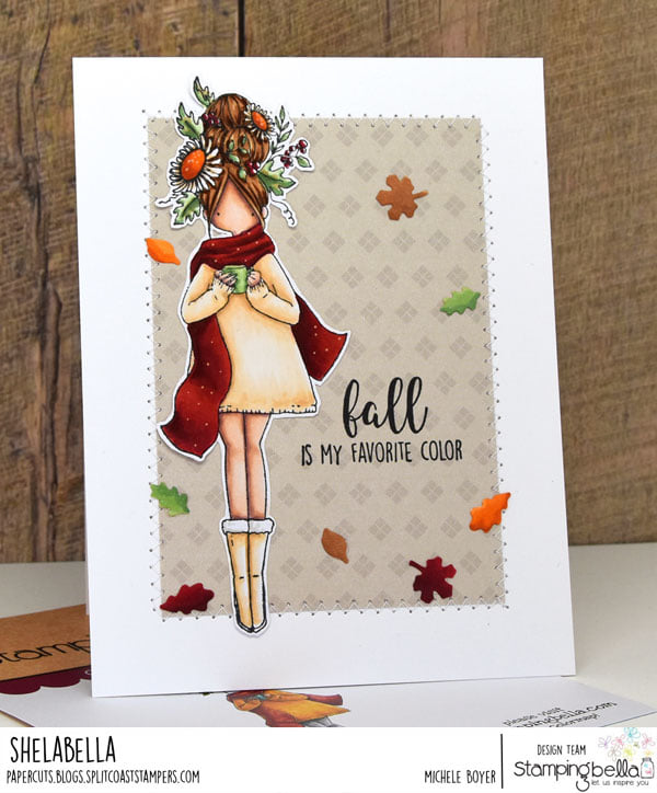 www.stampingbella.com: Rubber stamp used CURVY GIRL LOVES AUTUMN  card by Michele Boyer