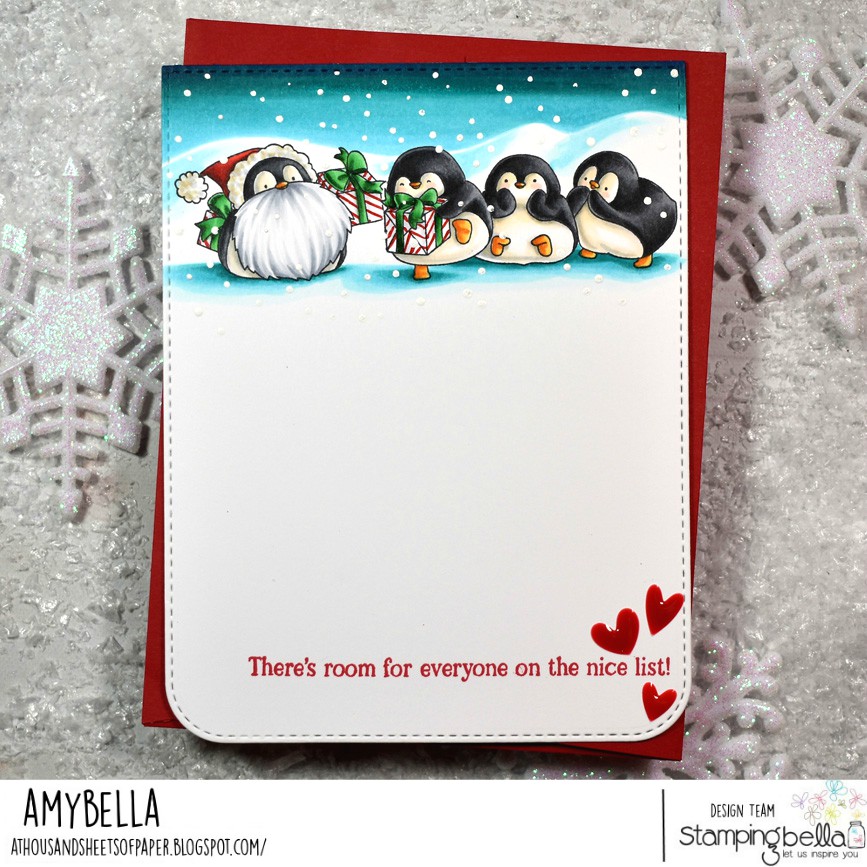 www.stampingbella.com: rubber stamp used: PENGUIN FAMILY card by Amy Young