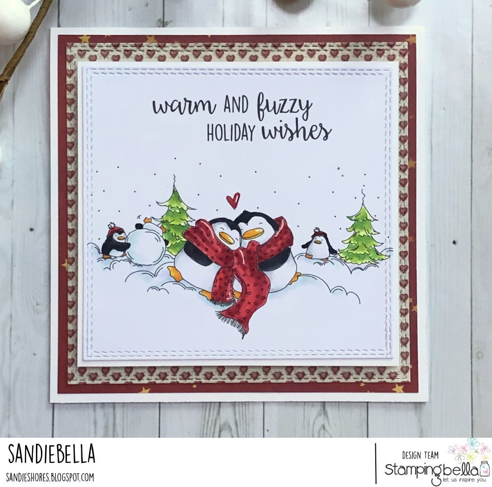 www.stampingbella.com: rubber stamp used WARM AND FUZZY PENGUINS  . Card by Sandie Dunne