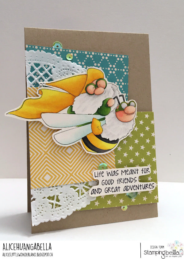 www.stampingbella.com: Rubber stamp used:  FLYING GNOME. CARD By Alice Huang