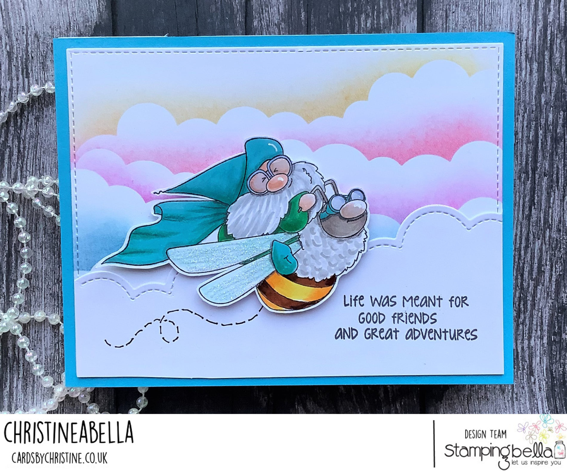 www.stampingbella.com: Rubber stamp used:  FLYING GNOME. CARD By Christine Levison