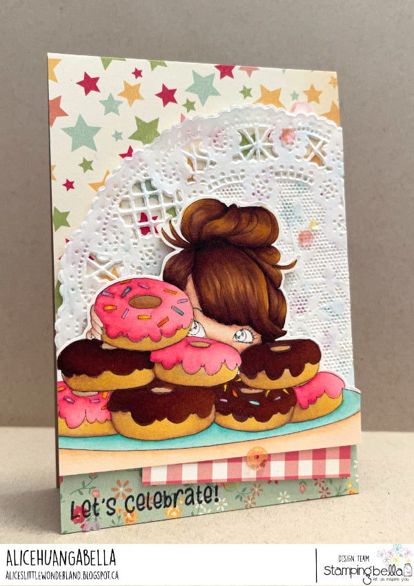 www.stampingbella.com: rubber stamp used: MOCHI DONUT GIRL card by ALICE HUANG