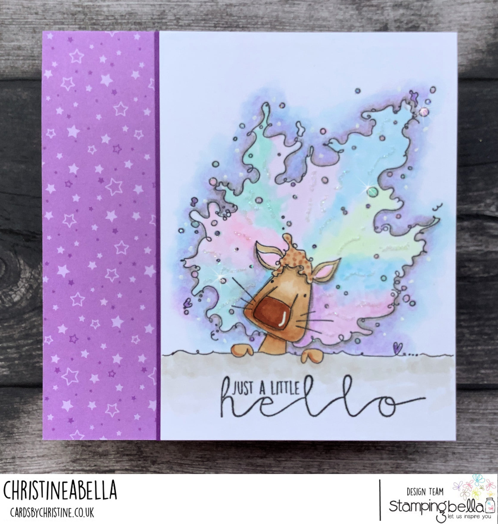 www.stampingbella.com: rubber stamp used: HELLO DANDYLION card by Christine Levison