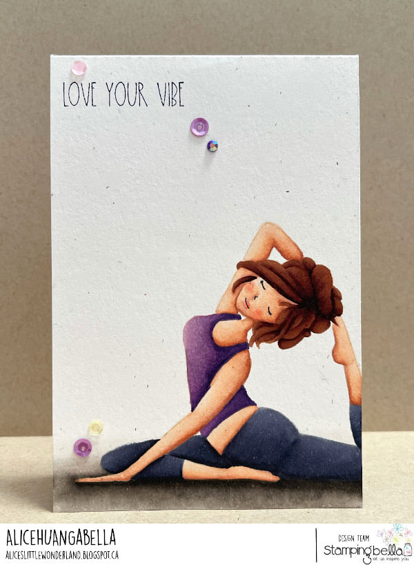 www.stampingbella.com: Rubber stamp used : MOCHI YOGA GIRL card by Alice Huang