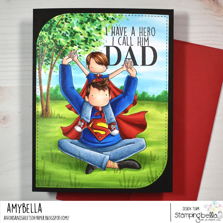 www.stampingbella.com: rubber stamp used: A LITTLE BOY AND HIS HERO card by Amy Young