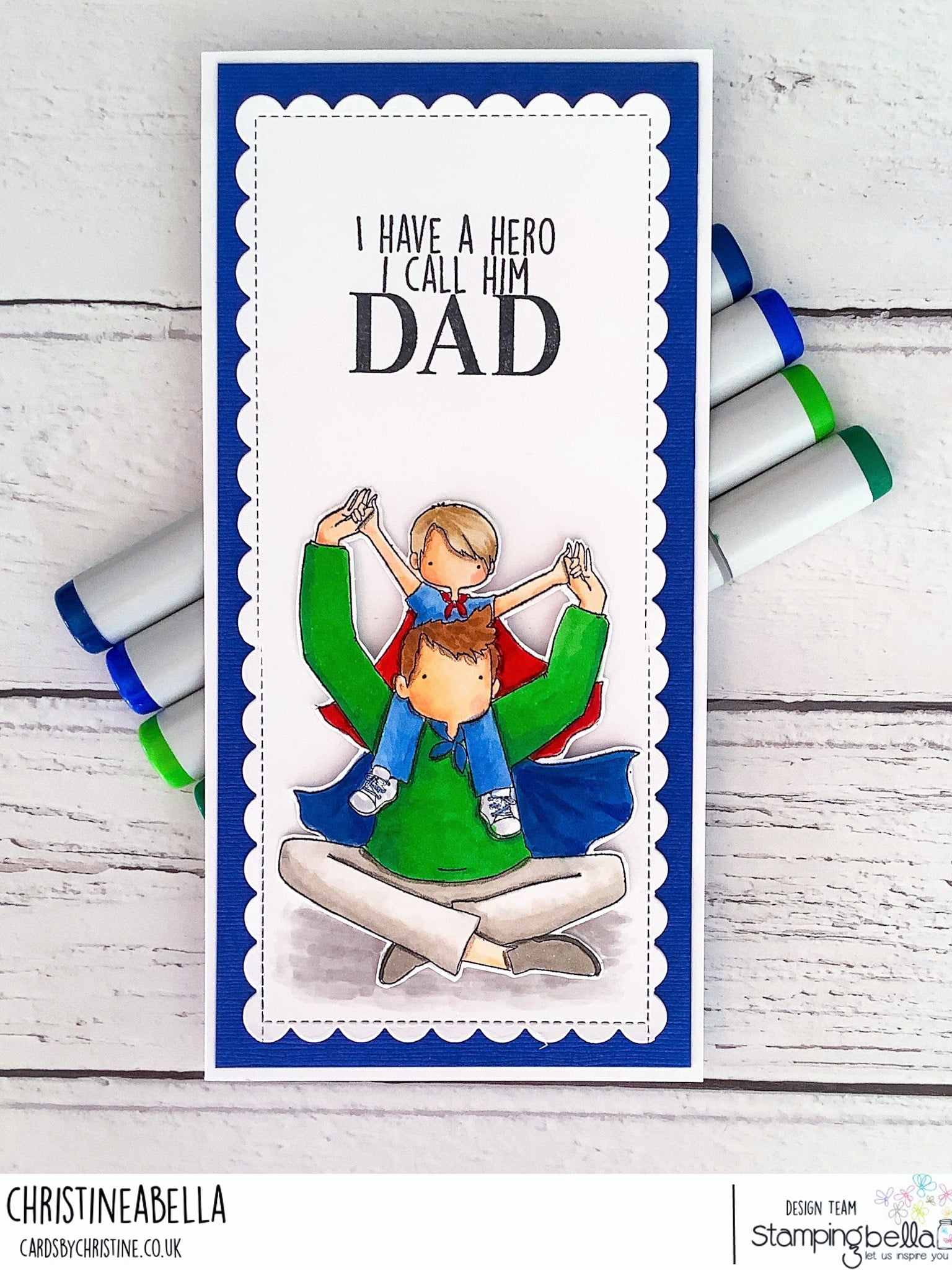 www.stampingbella.com: rubber stamp used: A LITTLE BOY AND HIS HERO card by Christine Levison