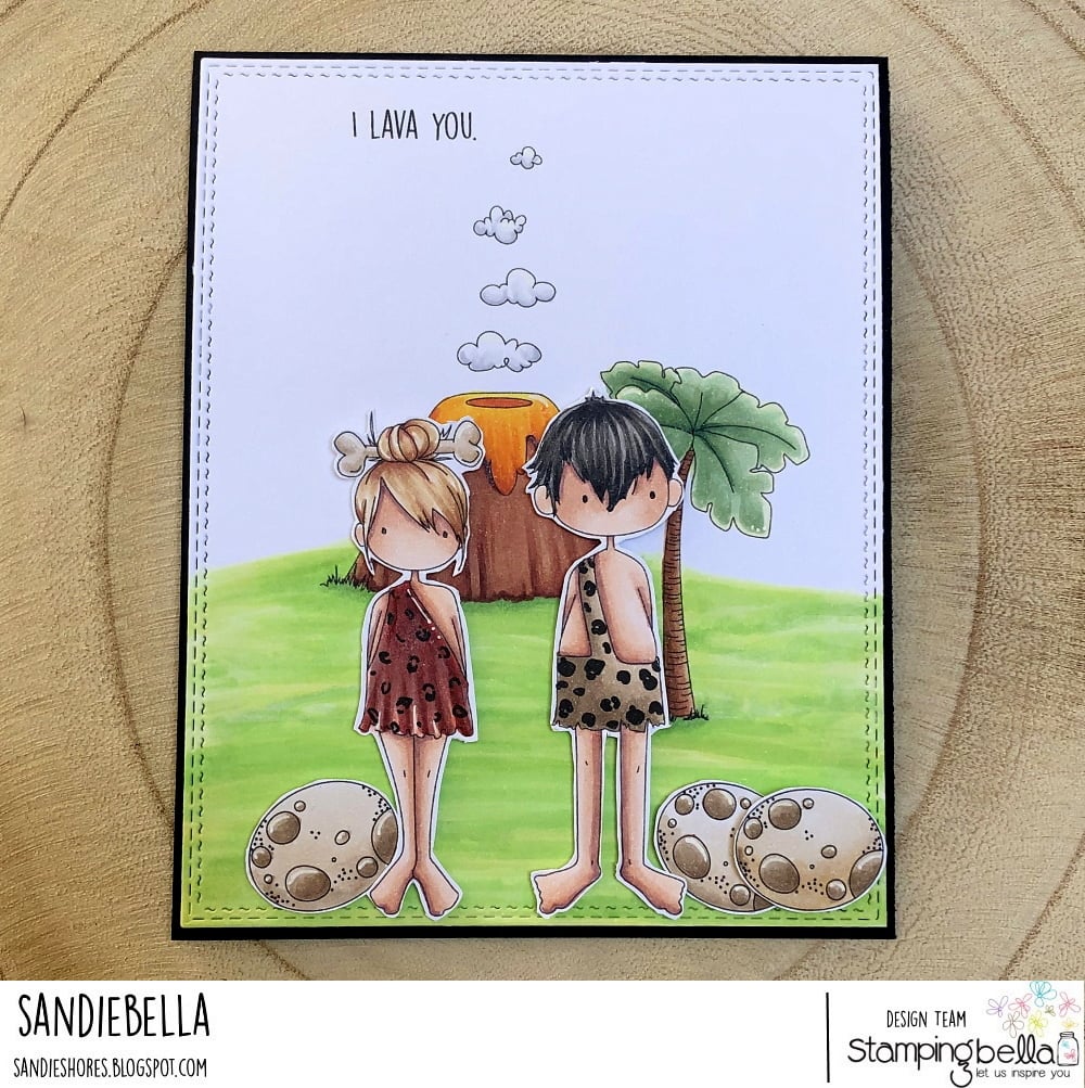 www.stampingbella.com: rubber stamp used: CAVE KIDS and CAVE KIDS ADD ONS card by Sandie Dunne