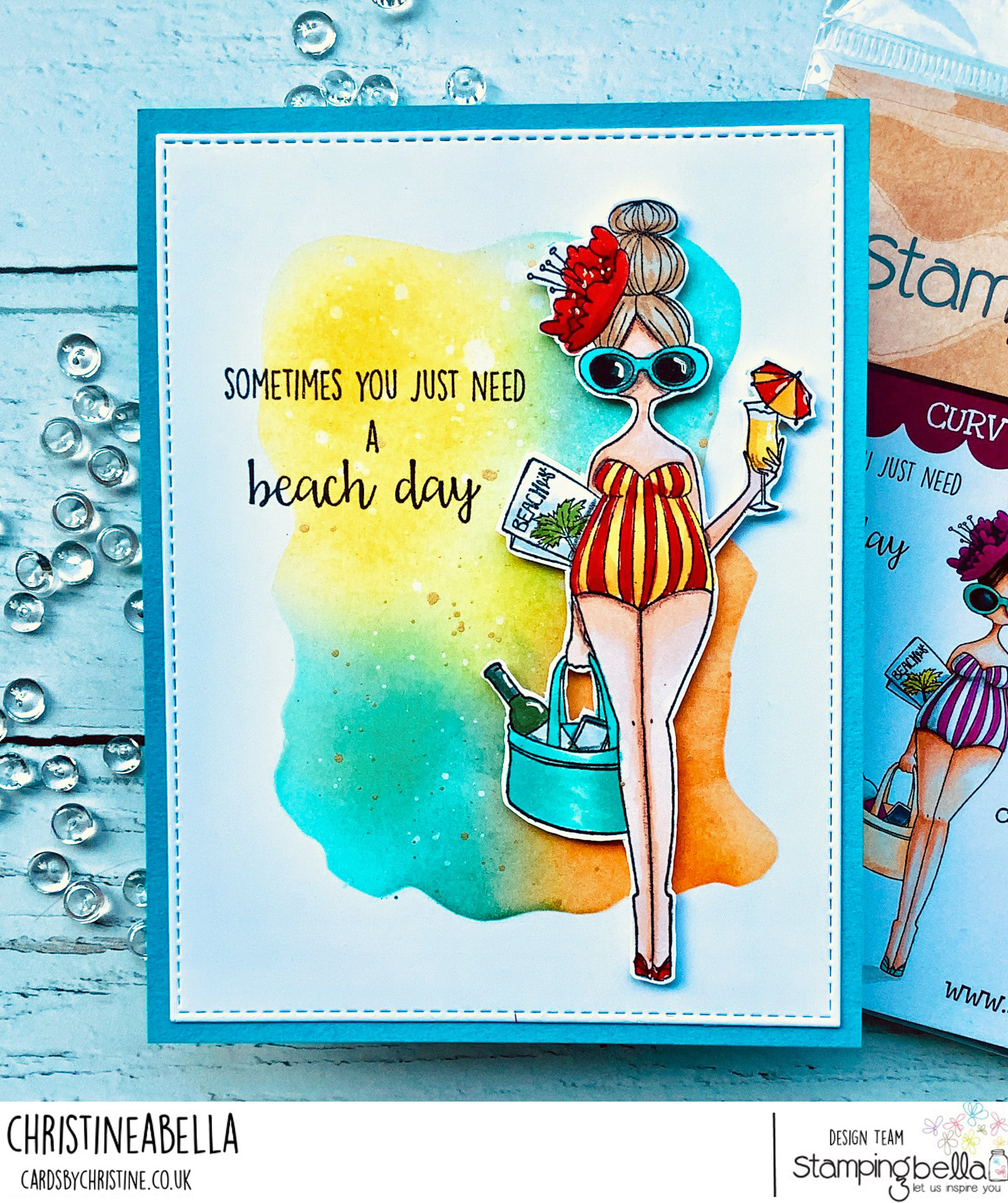 www.stampingbella.com Rubber stamp used: CURVY GIRL LOVES THE BEACH card by Christine Levison