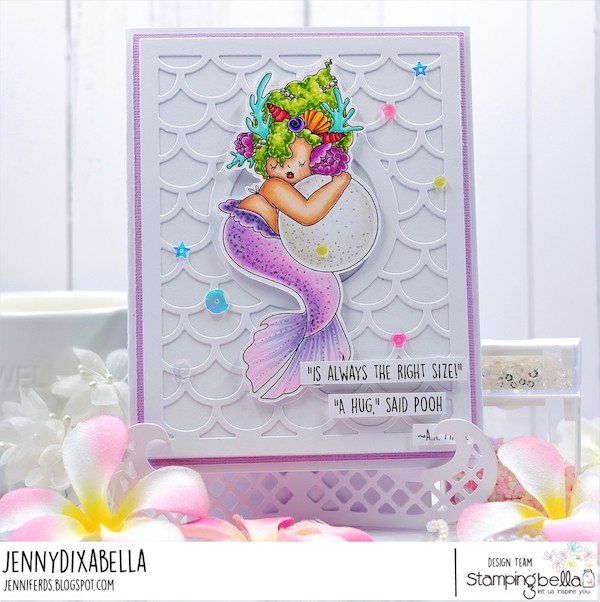 www.stampingbella.com: rubber stamp used: EDNA HUGGING A PEARL card by Jenny Dix