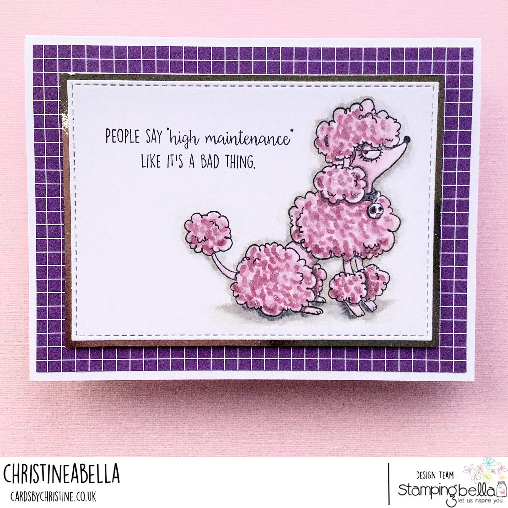 www.stampingbella.com: rubber stamp used:  ODDBALL POODLE card by Christine Levison