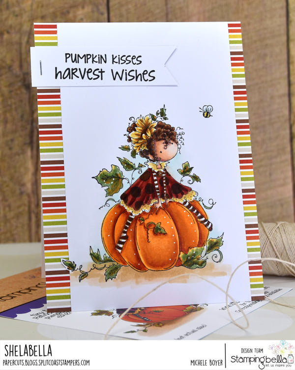 www.stampingbella.com: rubber stamp used: TINY TOWNIE PATRICIA ON A PUMPKIN  card by Michele Boyer