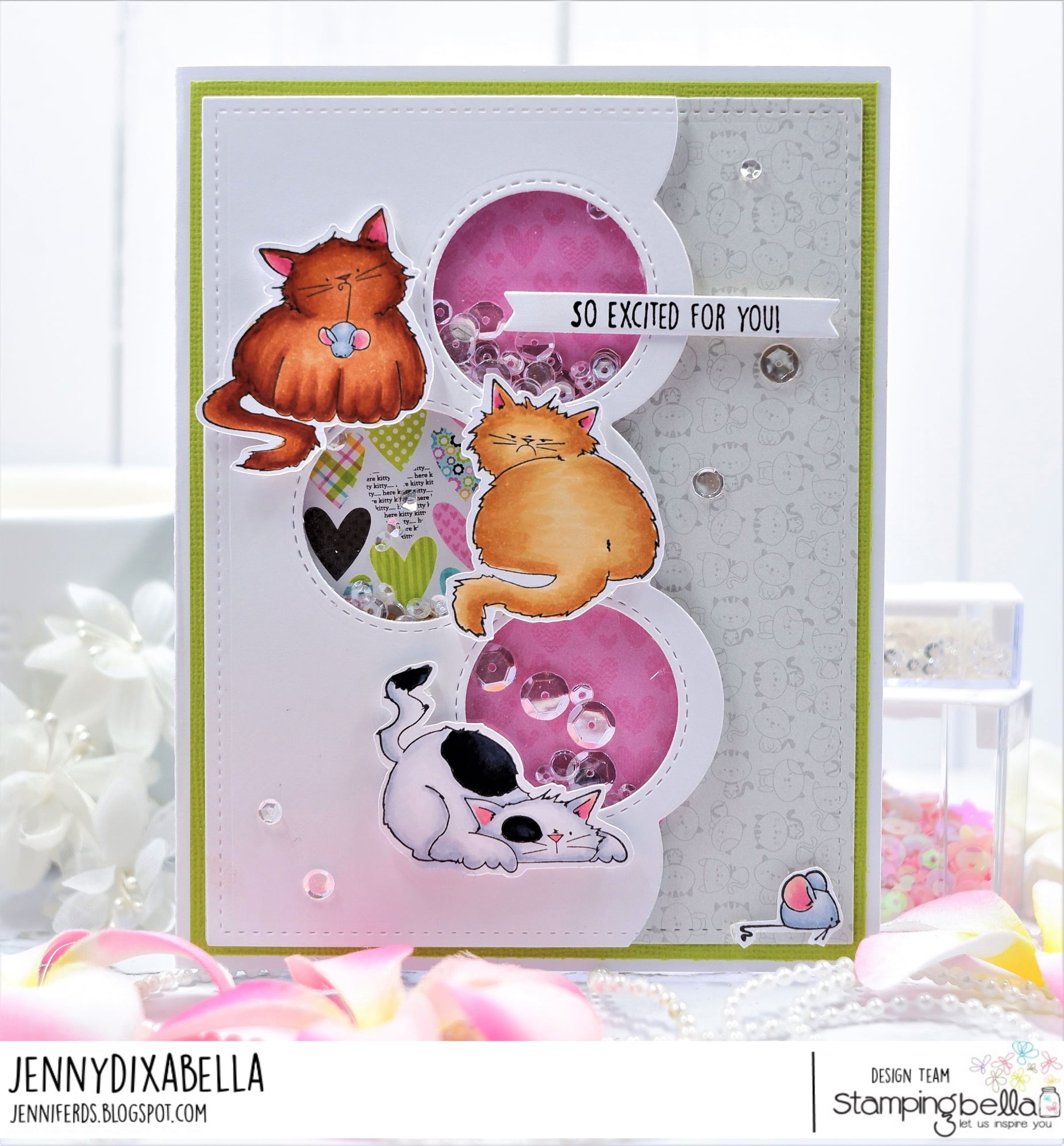 www.stampingbella.com: rubber stamp used: SET OF KITTIES  card by Jenny Dix