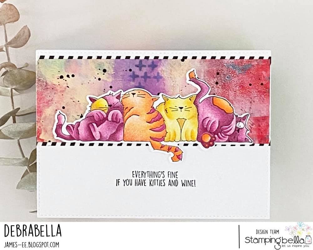 www.stampingbella.com: rubber stamp used: Squishy Cats card by Debra James