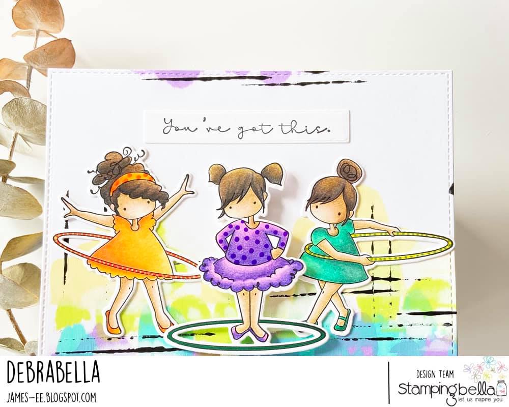 www.stampingbella.com: rubber stamp used: TINY TOWNIE HULA HOOPERS  card by Debra James
