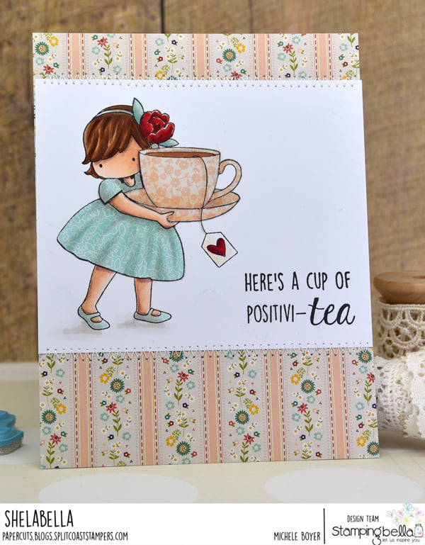 www.stampingbella.com: rubber stamp used:  TINY TOWNIE LOVES TEA  card by MICHELE BOYER