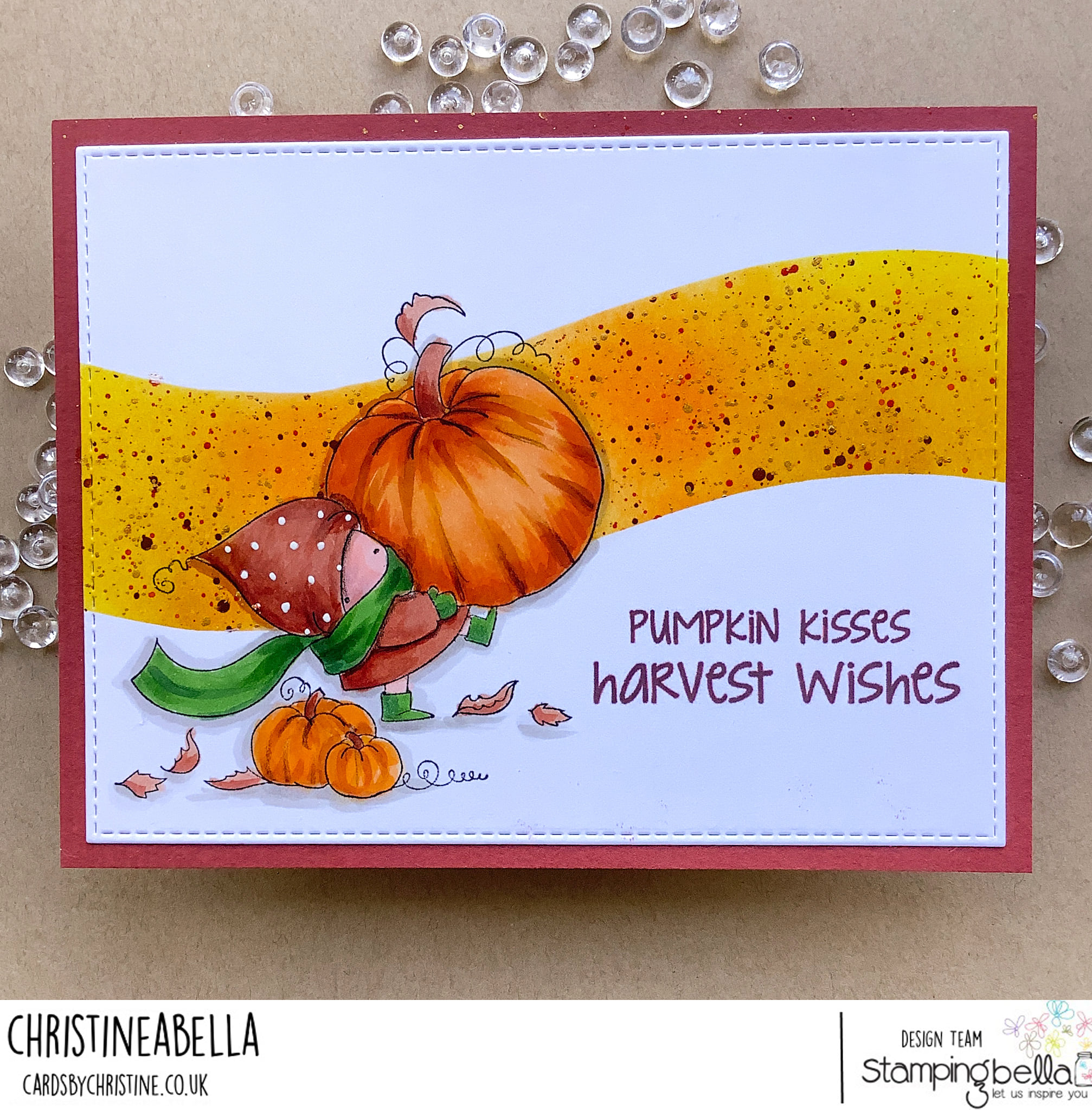 www.stampingbella.com: rubber stamp used: Bundle Girl at the PUMPKIN PATCH card by Christine Levison