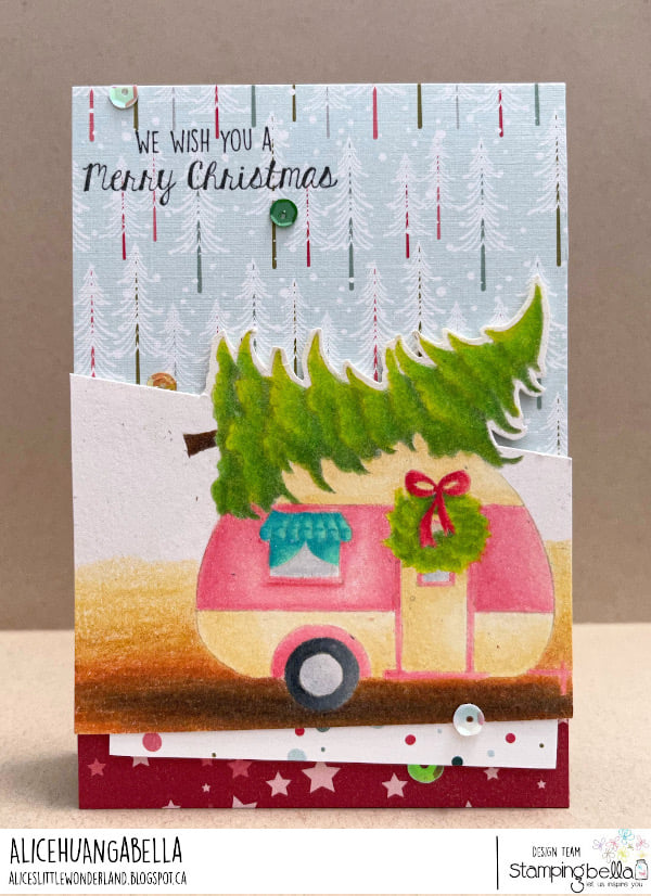 www.stampingbella.com: rubber stamp used:  CHRISTMAS CAMPER card by Alice Huang