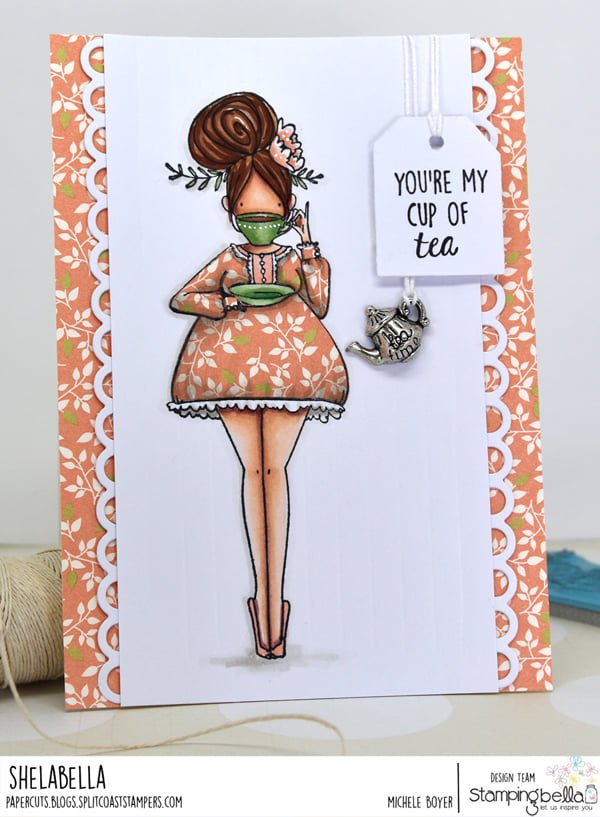 www.stampingbella.com: rubber stamp used : CURVY GIRL LOVES TEA: card by Michele Boyer