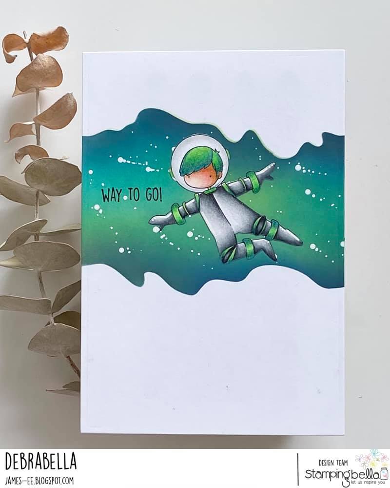 www.stampingbella.com: rubber stamp used: TINY TOWNIE ASTRONAUTS card by Debra James