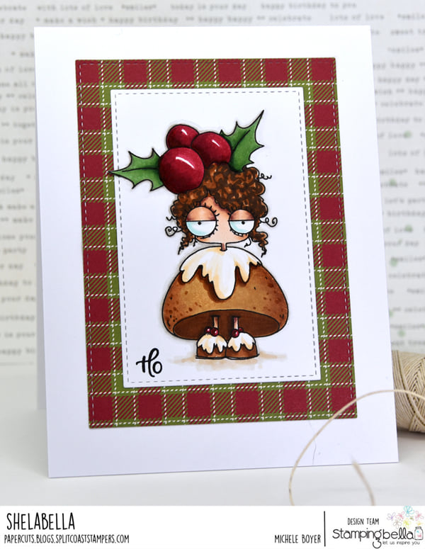 www.stampingbella.com: rubber stamp used: MINI ODDBALL CHRISTMAS PUDDING, card by MICHELE BOYER