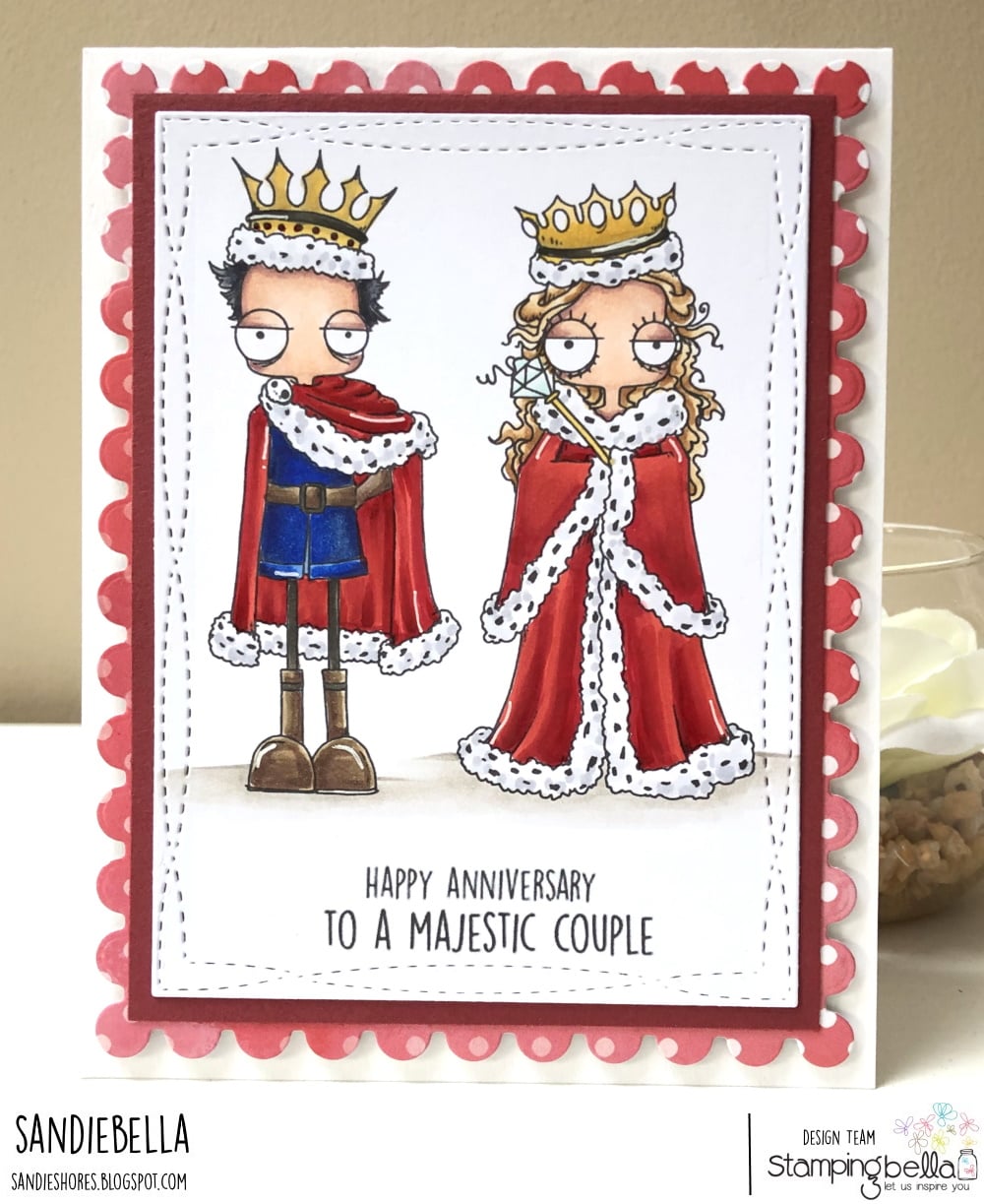 www.stampingbella.com: rubber stamp used: ODDBALLQUEEN AND KING, card by Sandie Dunne