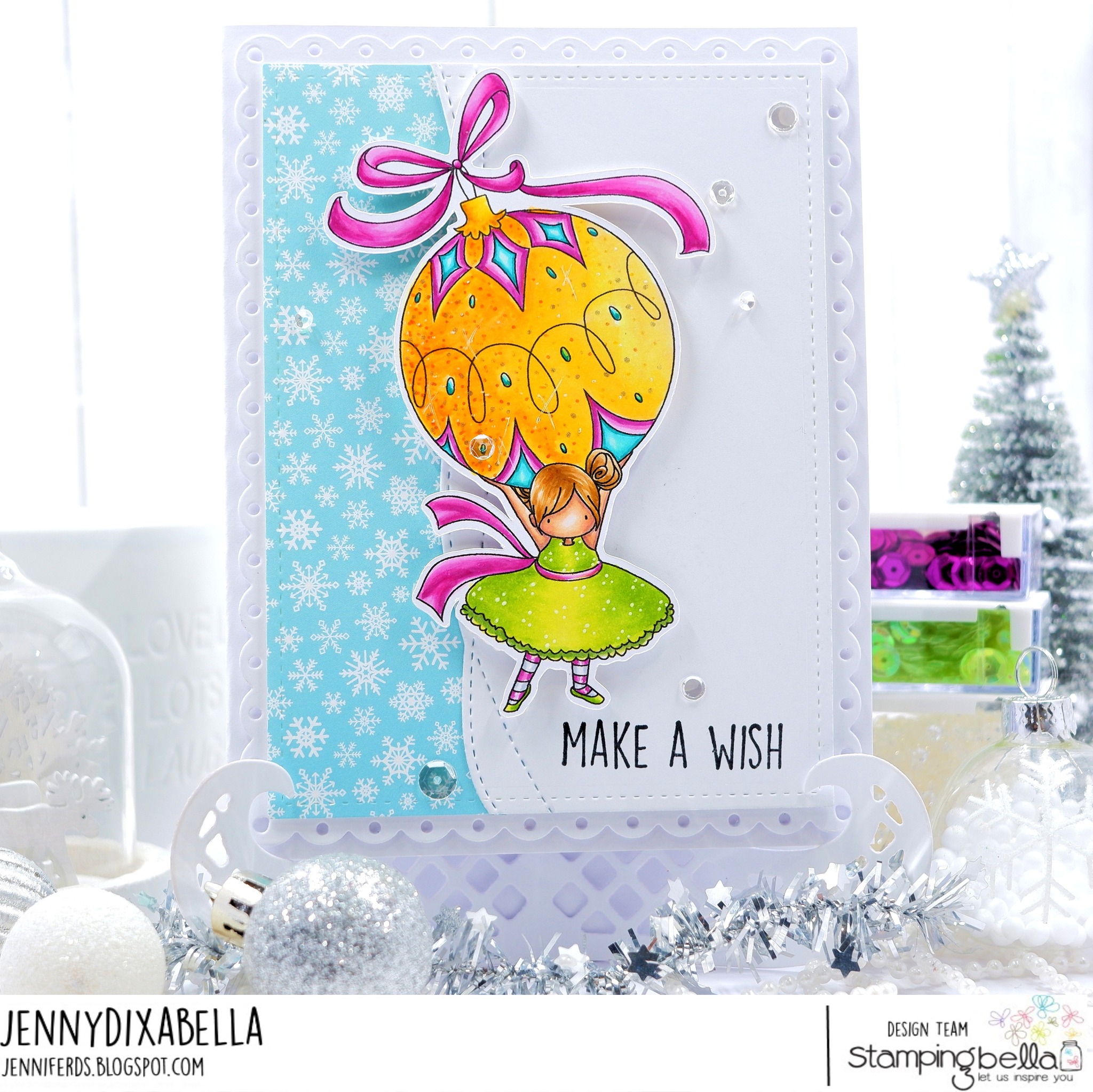 www.stampingbella.com: rubber stamp used: TEENY TINY TOWNIE with an ORNAMENT card by Jenny Dix