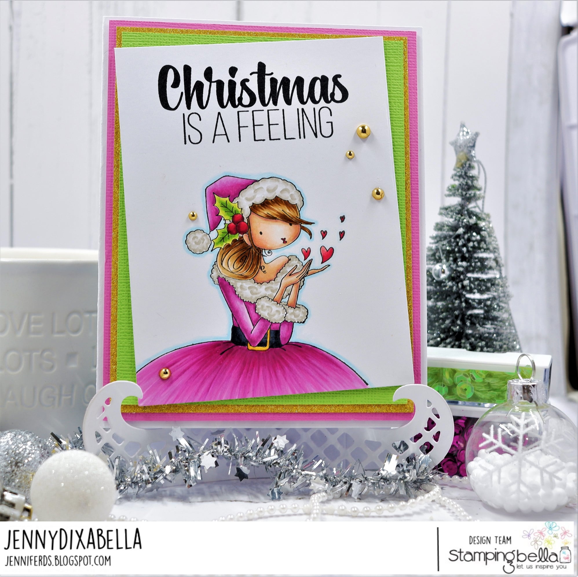 www.stampingbella.com: rubber stamp used:Katrina's CHRISTMAS KISSEScard by Jenny Dix