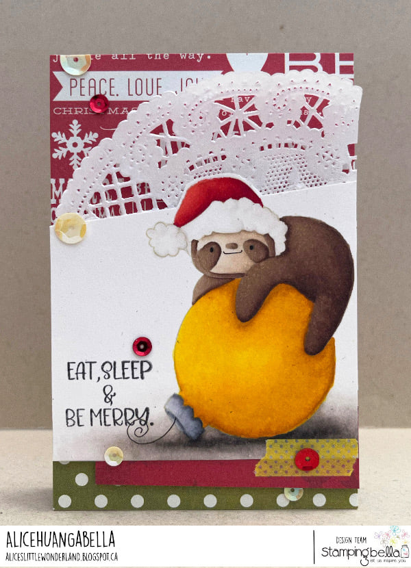 www.stampingbella.com: rubber stamp used  SLOTH ORNAMENT.. Card by Alice Huang