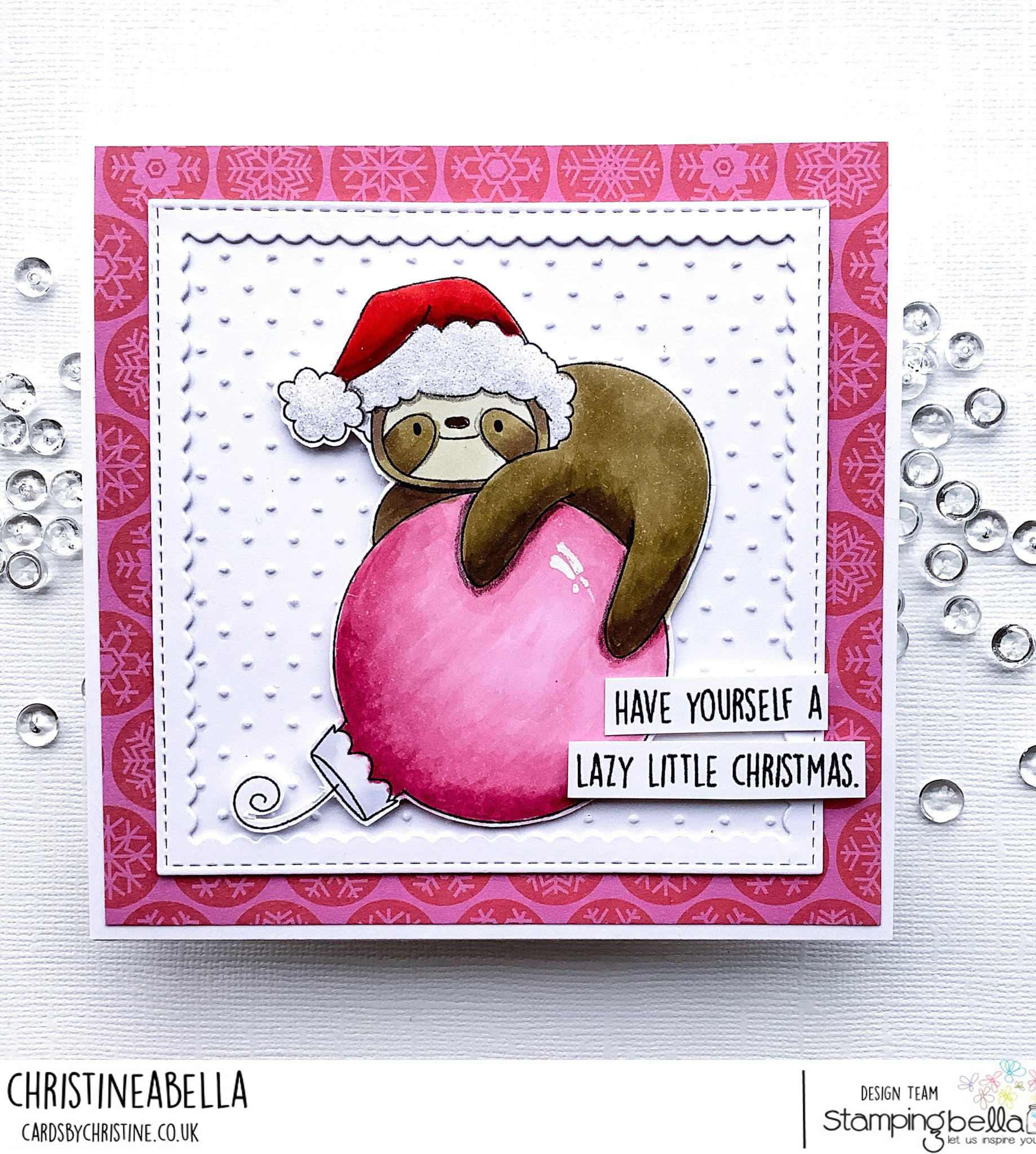www.stampingbella.com: rubber stamp used  SLOTH ORNAMENT.. Card by Christine LEvison
