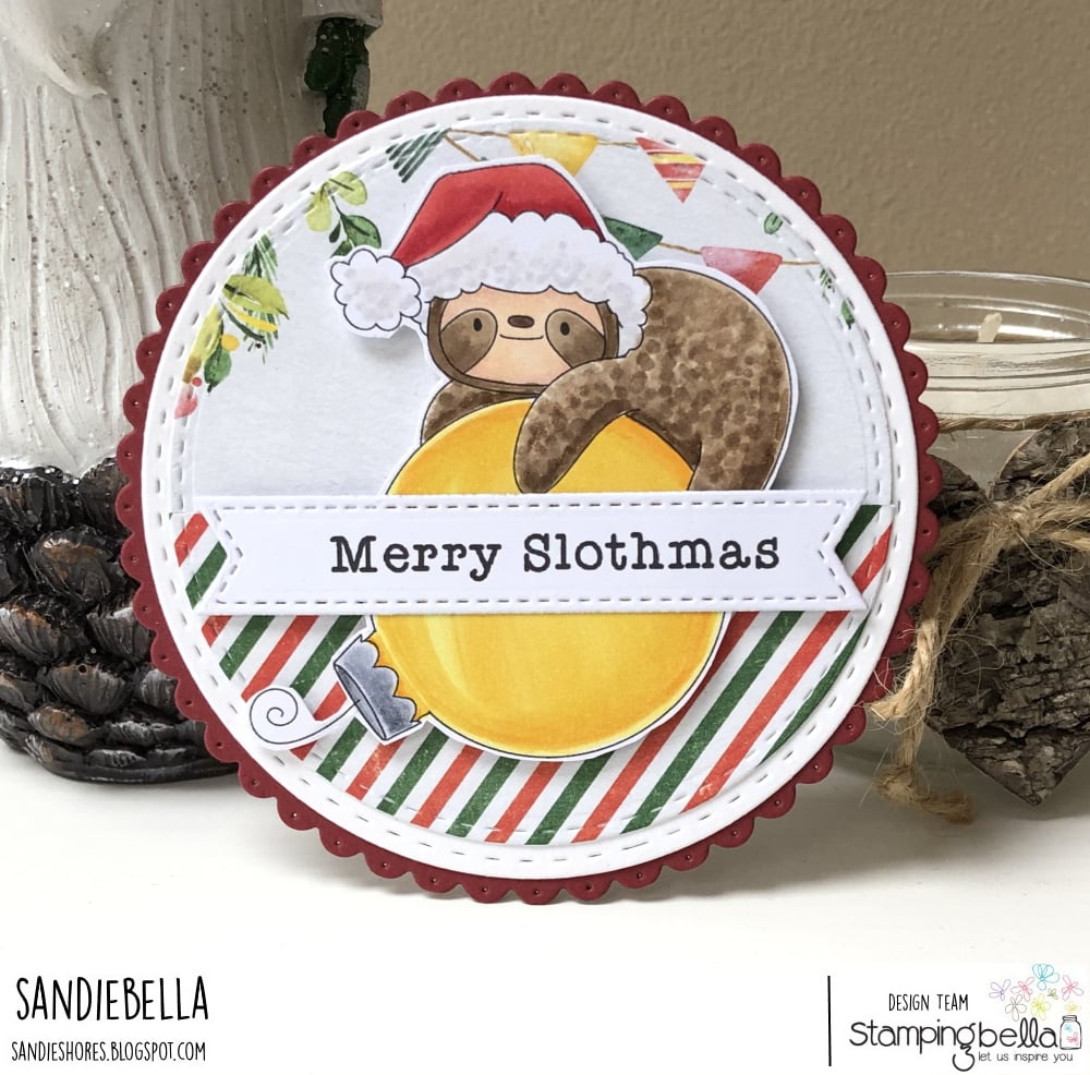 www.stampingbella.com: rubber stamp used  SLOTH ORNAMENT.. Card by Sandie Dunne
