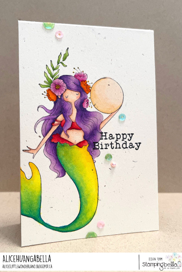 www.stampingbella.com: rubber stamp used: CURVY GIRL MERMAID  card by Alice Huang
