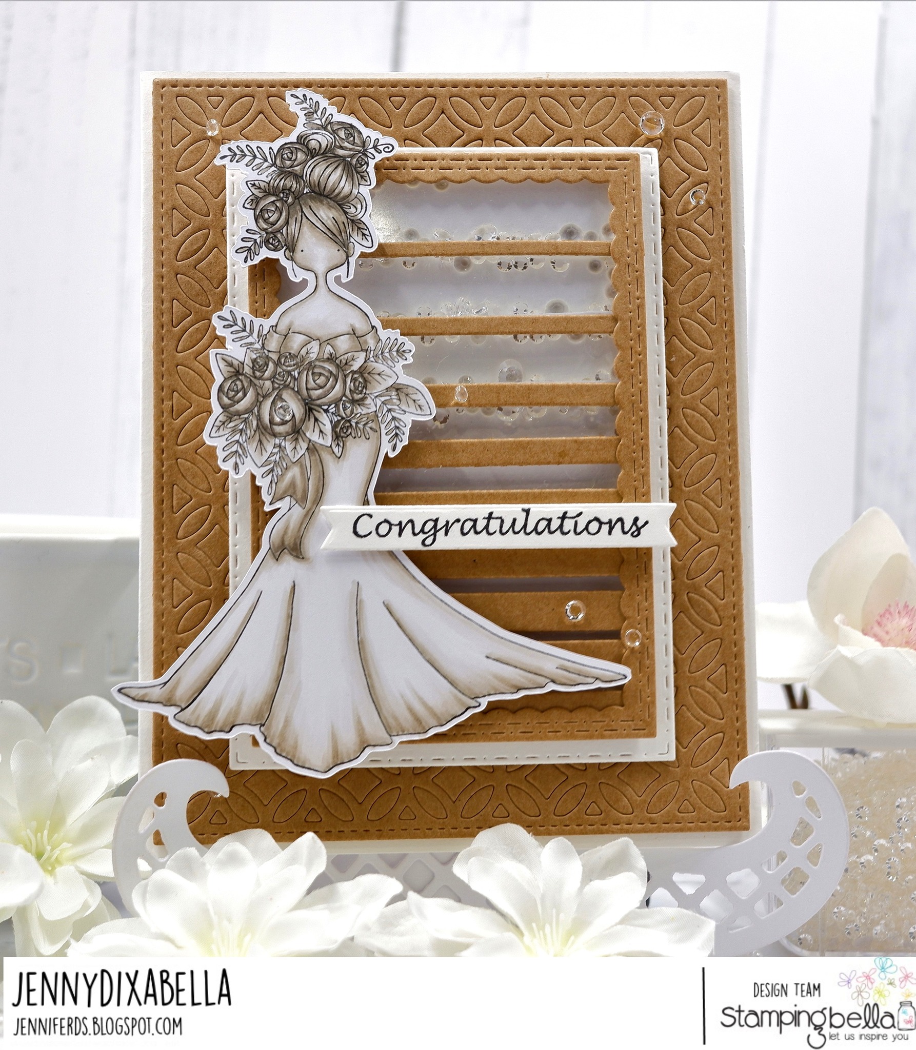 www.stampingbella.com: rubber stamp used: CURVY GIRL BRIDE  card by Jenny Dix
