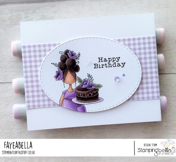 www.stampingbella.com: rubber stamp used: CURVY GIRL LOVES CAKE  card by FAYE WYNN JONES