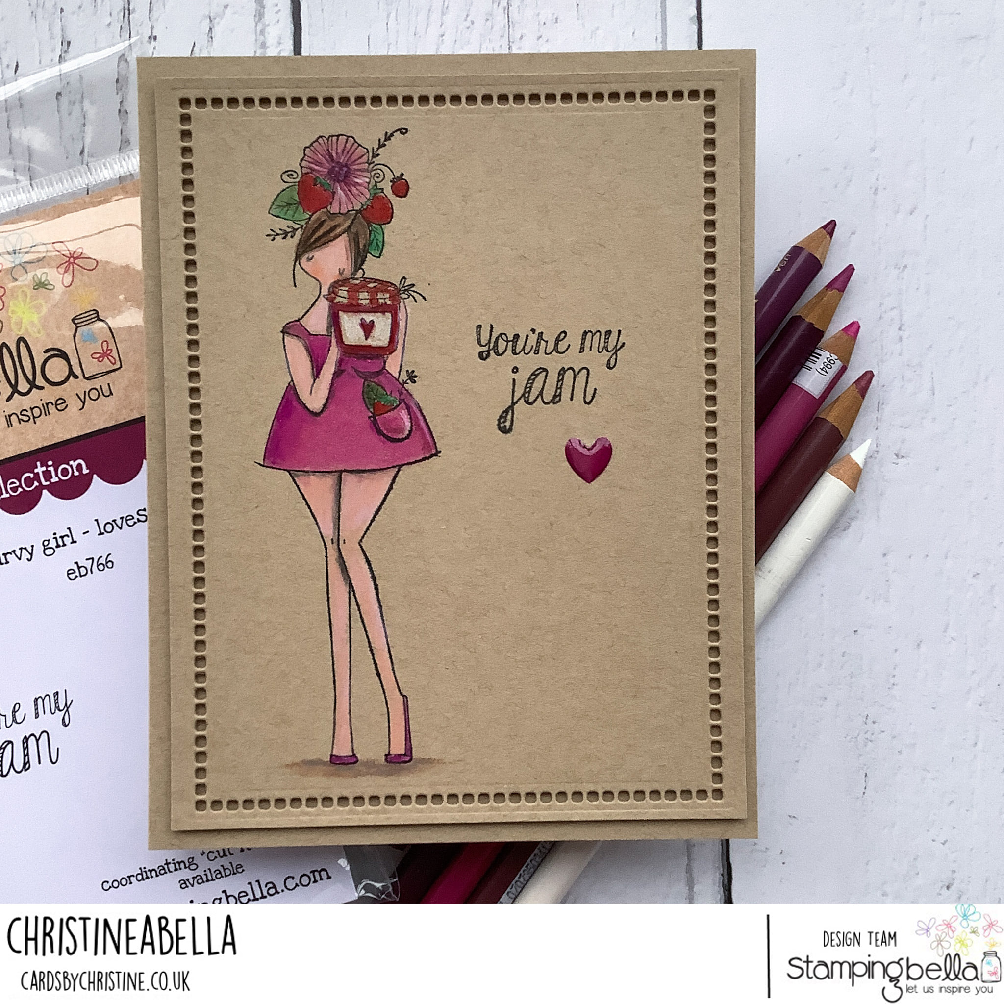 www.stampingbella.com: rubber stamp used: CURVY GIRL LOVES JAM card by CHRISTINE LEVISON