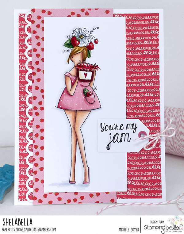 www.stampingbella.com: rubber stamp used: CURVY GIRL LOVES JAM card by Michele Boyer