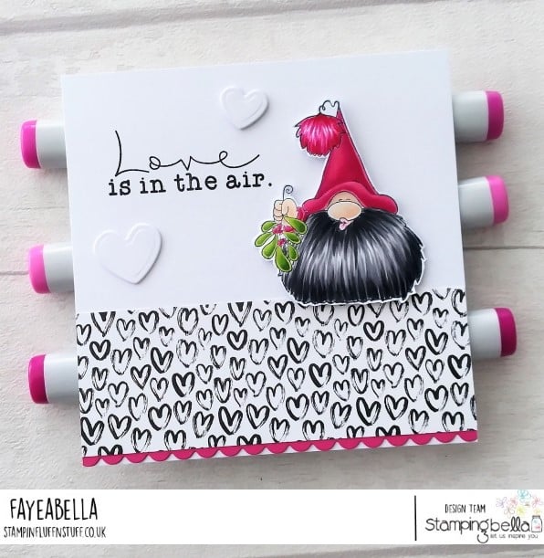 www.stampingbella.com: rubber stamp used THE GNOME AND THE MISTLETOE card by Faye Wynn Jones