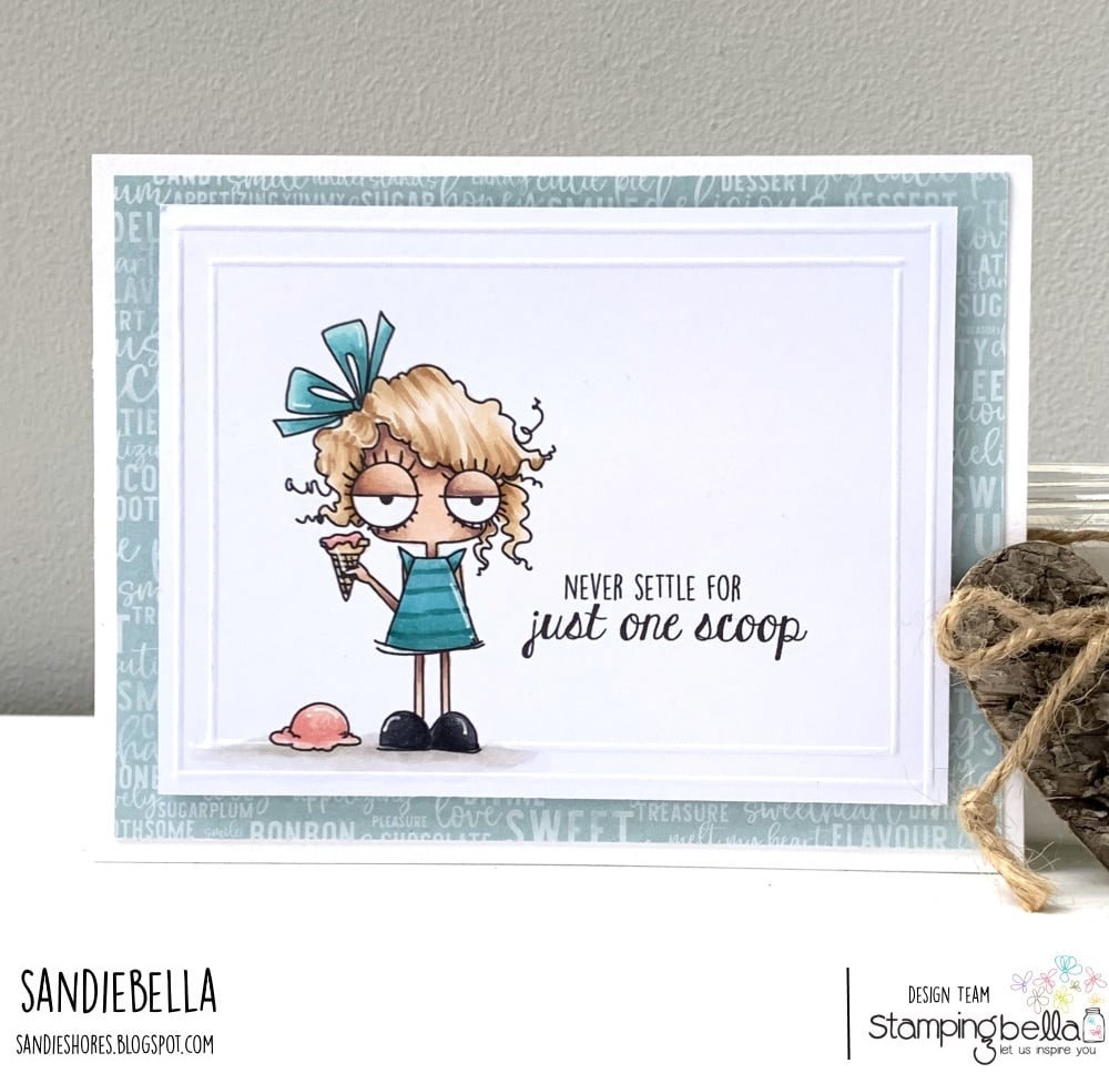 www.stampingbella.com: Rubber stamp used: MINI ODDBALL with one scoop card by Sandie Dunne