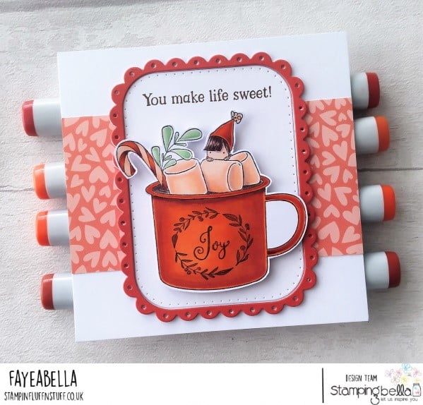 www.stampingbella.com: rubber stamp used: TEENY TINY TOWNIE WITH A HOT CHOCOLATE card by Faye Wynn Jones