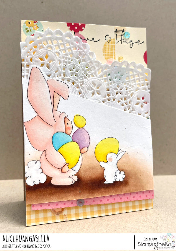 www.stampingbella.com: rubber stamp used : BUNDLE GIRL BUNNY card by Alice Huang