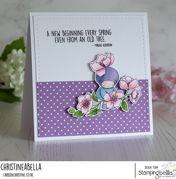 www.stampingbella.com: rubber stamp used: BUNDLE GIRL WITH CHERRY BLOSSOMS. card by CHRISTINE LEVISON