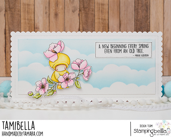 www.stampingbella.com: rubber stamp used: BUNDLE GIRL WITH CHERRY BLOSSOMS. card by TAMARA POTOCZNIK