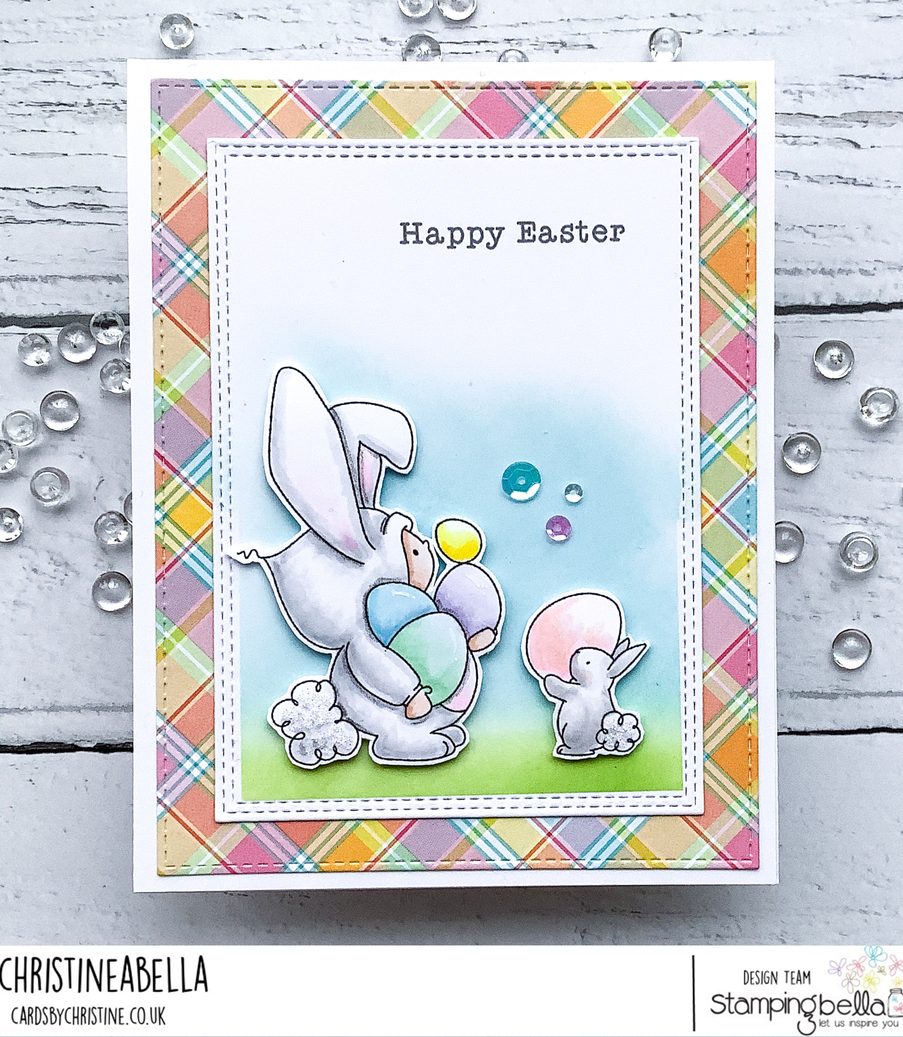 www.stampingbella.com: rubber stamp used : BUNDLE GIRL BUNNY card by Christine LEvison
