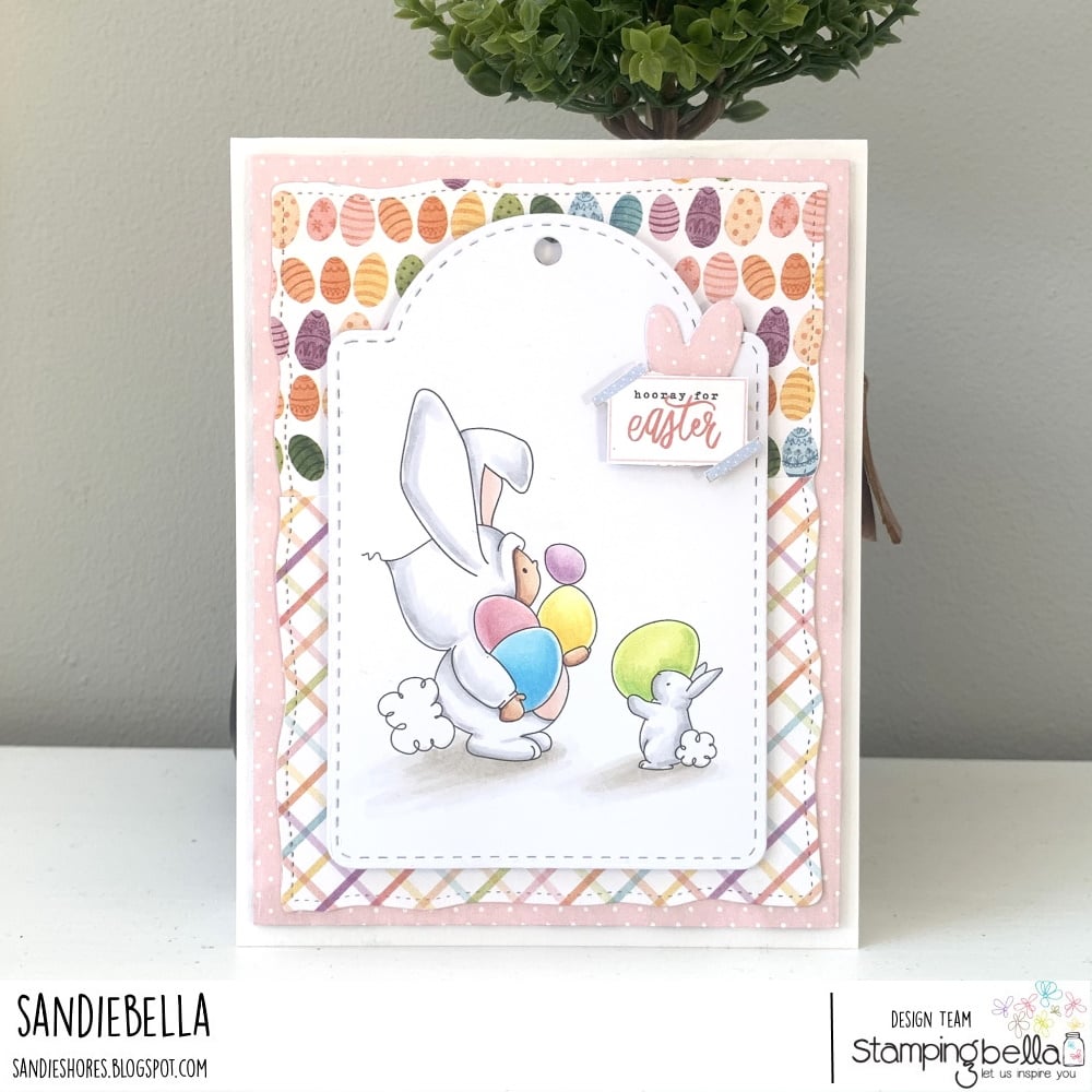 www.stampingbella.com: rubber stamp used : BUNDLE GIRL BUNNY card by Sandie Dunne