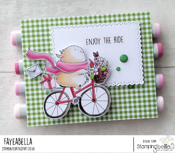 www.stampingbella.com: rubber stamp used: GUINEA ON A BICYCLE CARD BY FAYE WYNN JONES