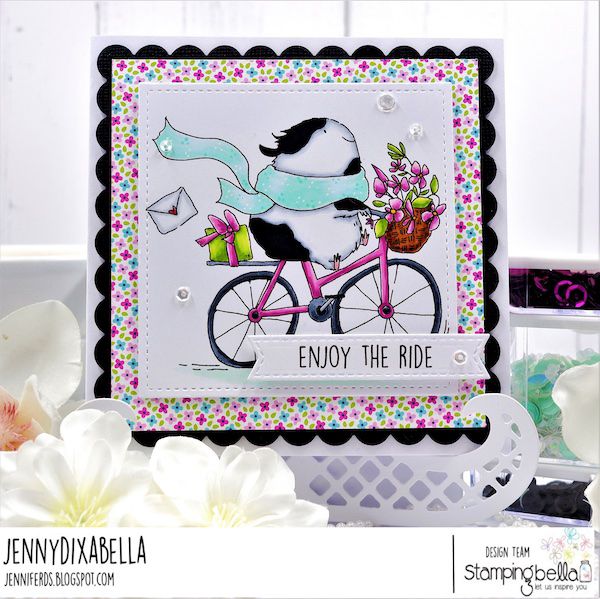 www.stampingbella.com: rubber stamp used: GUINEA ON A BICYCLE CARD BY JENNY DIX