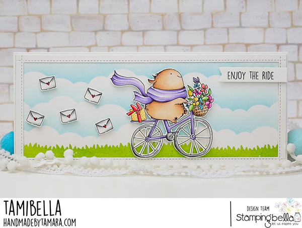 www.stampingbella.com: rubber stamp used: GUINEA ON A BICYCLE CARD BY TAMARA POTOCZNIK