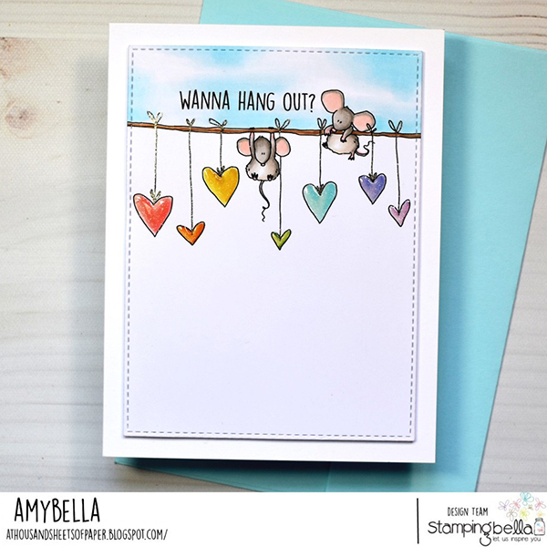 www.stampingbella.com: rubber stamp used: MICE HANGING OUT. CARD BY AMY YOUNG