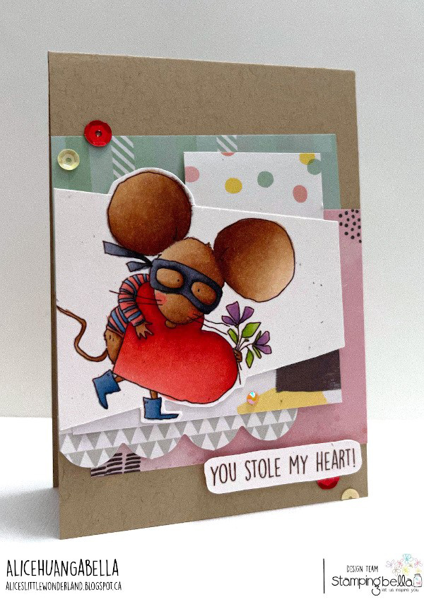 www.stampingbella.com Rubber stamp used: MOUSE BANDIT card by Alice Huang