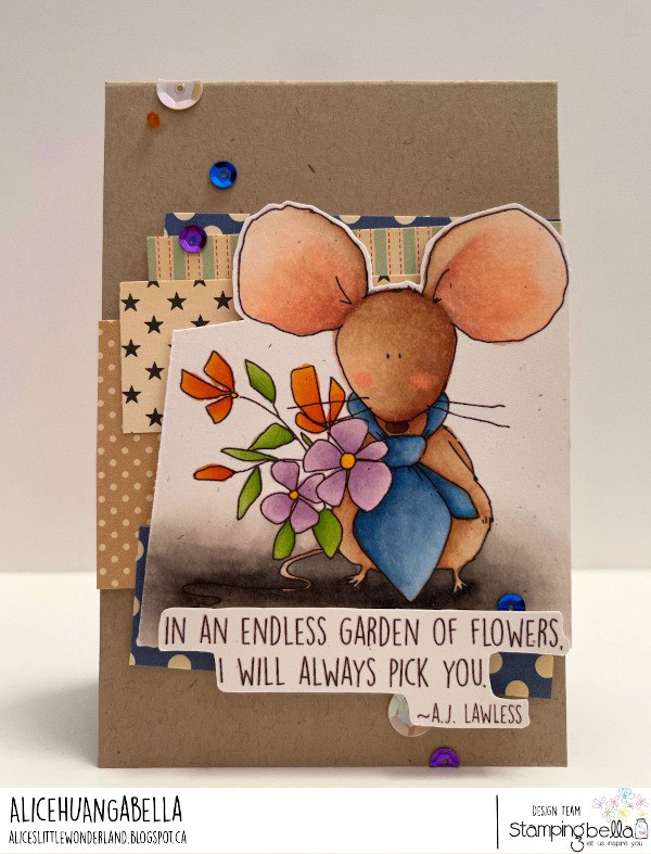 www.stampingbella.com: rubber stamp used: MOUSE BOUQUET card by Alice Huang